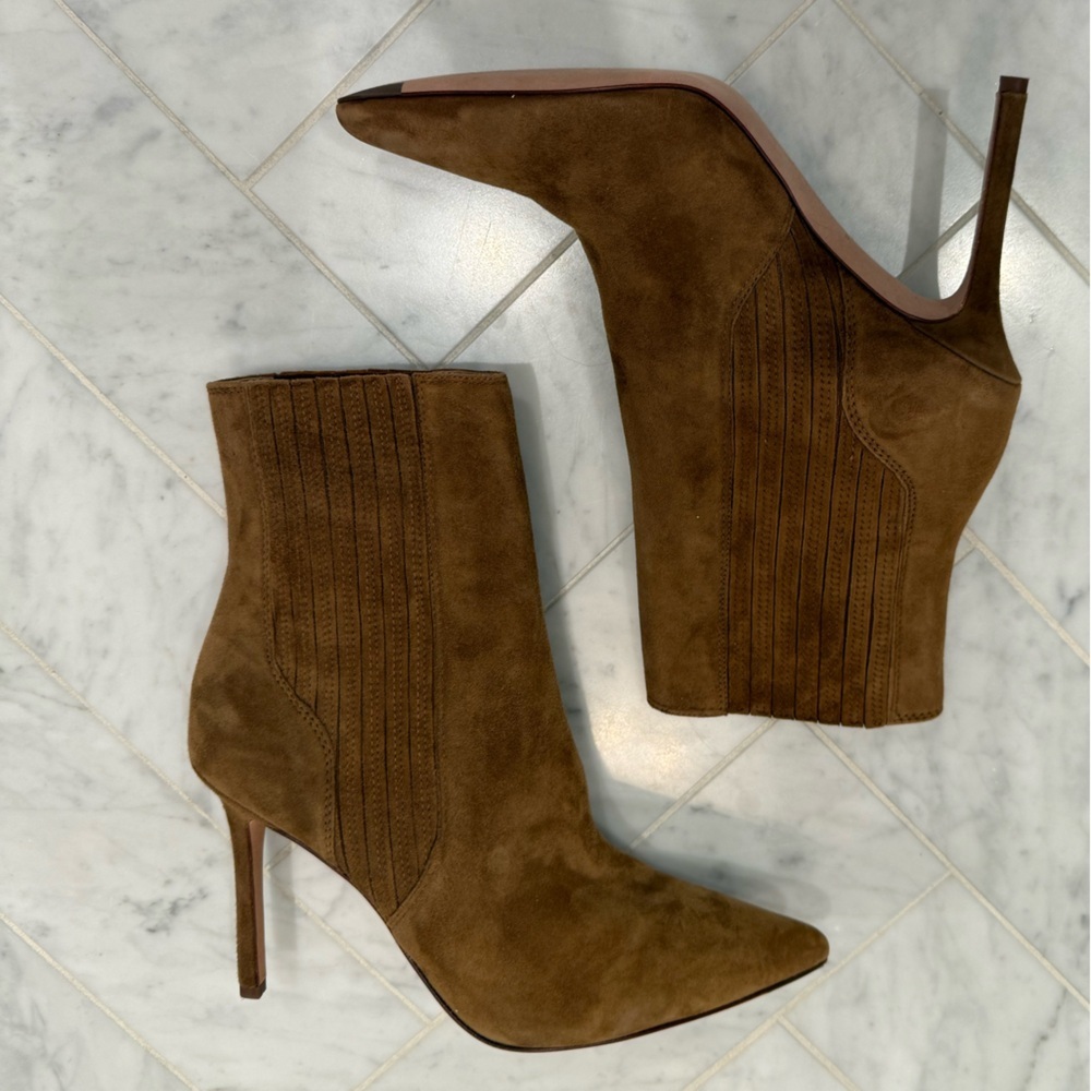 Veronica Beard NEW Lisa Stiletto Tan Suede Heeled Boots size 7.5 $495